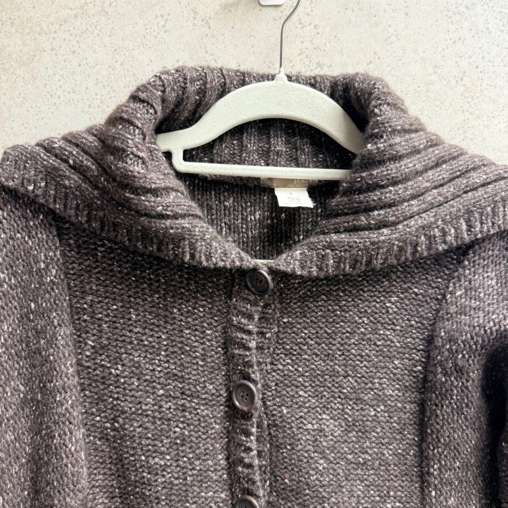 J. Crew Cardigan Sz L Womens Brown Wool Blend Belted Cozy Shawl Collar Sweater - Picture 3 of 8